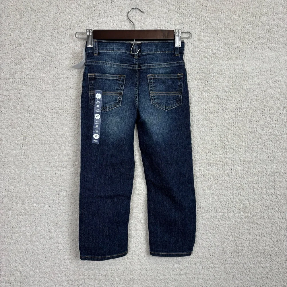 B'gosh Jeans Boys 4T Blue‎ Adjustable Waist Whiskered Classic Straight Leg Denim